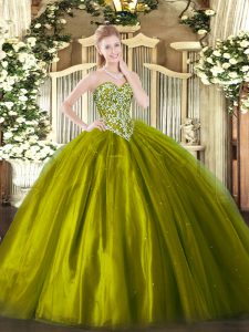 High Quality Floor Length Ball Gowns Sleeveless Olive Green 15th Birthday Dress Lace Up