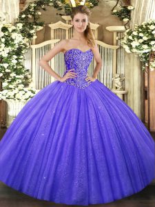  Sleeveless Tulle Floor Length Lace Up Sweet 16 Dresses in Blue with Beading
