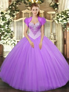 Suitable Lavender Lace Up Sweetheart Beading 15th Birthday Dress Tulle Sleeveless