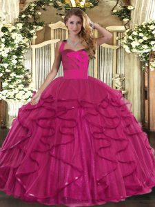 Admirable Fuchsia Sleeveless Ruffles Floor Length Sweet 16 Dresses