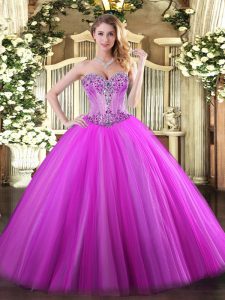  Fuchsia Sleeveless Beading Floor Length Sweet 16 Dress
