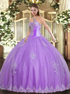 Dazzling Lavender Sleeveless Tulle Lace Up Vestidos de Quinceanera for Military Ball and Sweet 16 and Quinceanera