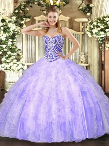 High End Lavender Sweetheart Neckline Beading and Ruffles 15 Quinceanera Dress Sleeveless Lace Up