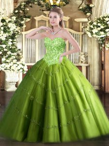 Pretty Sleeveless Appliques Floor Length Ball Gown Prom Dress