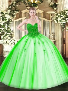 High Class Sweetheart Sleeveless Lace Up Quince Ball Gowns Tulle
