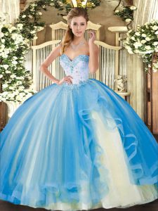  Baby Blue Tulle Lace Up Sweetheart Sleeveless Floor Length Vestidos de Quinceanera Beading and Ruffles
