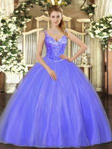 Sleeveless Floor Length Beading Lace Up Ball Gown Prom Dress with Lavender