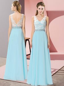 Extravagant Aqua Blue Sleeveless Chiffon Backless for Prom and Party