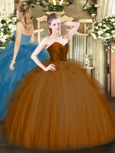 Sumptuous Brown Quinceanera Gowns Military Ball and Sweet 16 and Quinceanera with Ruffles Sweetheart Sleeveless Zipper