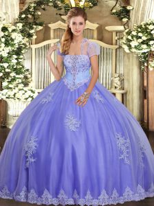 Luxury Lavender Sleeveless Appliques Floor Length Quinceanera Gown