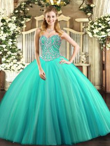Trendy Aqua Blue Quinceanera Dresses Military Ball and Sweet 16 and Quinceanera with Beading Sweetheart Sleeveless Lace Up