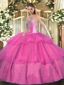 Custom Fit Sleeveless Lace Up Floor Length Beading and Ruffled Layers 15th Birthday Dress
