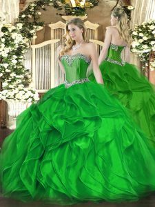  Green Sleeveless Beading and Ruffles Floor Length Quinceanera Gowns