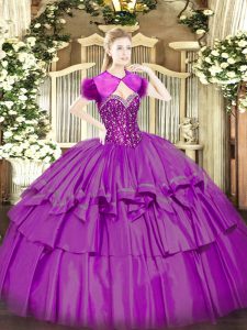 Fashion Ball Gowns 15 Quinceanera Dress Fuchsia Sweetheart Organza and Taffeta Sleeveless Floor Length Lace Up