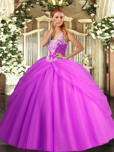  Lilac Sleeveless Beading and Pick Ups Floor Length Quinceanera Dress