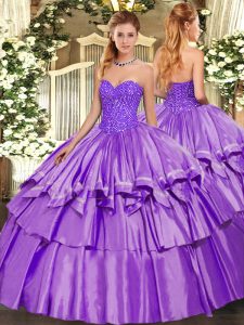 Fashion Lavender Sleeveless Organza and Taffeta Lace Up Quinceanera Dress for Military Ball and Sweet 16 and Quinceanera