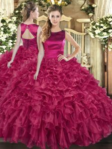 Colorful Sleeveless Floor Length Ruffles Lace Up Vestidos de Quinceanera with Fuchsia