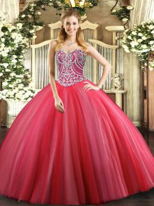  Sweetheart Sleeveless Tulle Quinceanera Dresses Beading Lace Up