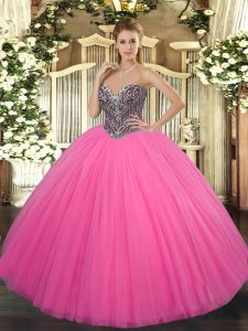 Custom Design Hot Pink Sweetheart Lace Up Beading 15th Birthday Dress Sleeveless