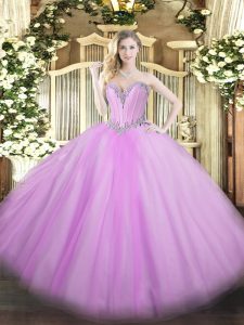 Fitting Beading Sweet 16 Dresses Lavender Lace Up Sleeveless Floor Length