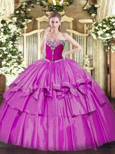 Spectacular Beading and Ruffled Layers 15th Birthday Dress Lilac Lace Up Sleeveless Floor Length