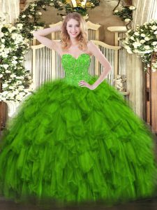  Beading and Ruffles Sweet 16 Dresses Green Lace Up Sleeveless Floor Length