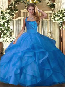  Halter Top Sleeveless Lace Up Sweet 16 Dress Blue Tulle