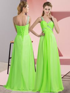 Best Empire One Shoulder Sleeveless Chiffon Floor Length Lace Up Beading Prom Evening Gown