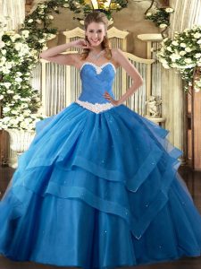  Appliques and Ruffled Layers Sweet 16 Quinceanera Dress Baby Blue Lace Up Sleeveless Floor Length