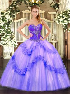 Custom Fit Lavender Sweetheart Neckline Beading 15th Birthday Dress Sleeveless Lace Up