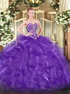 Ball Gowns Ball Gown Prom Dress Purple Sweetheart Organza Sleeveless Floor Length Lace Up