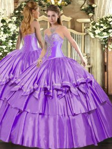  Organza and Taffeta Sleeveless Floor Length 15th Birthday Dress and Beading and Ruffled Layers