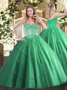  Sweetheart Sleeveless Tulle Quinceanera Dresses Beading and Appliques Lace Up