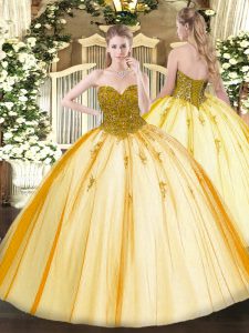  Sweetheart Sleeveless Lace Up Ball Gown Prom Dress Gold Tulle