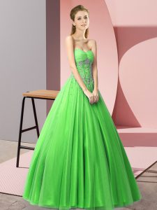 Sexy Sweetheart Sleeveless Tulle Prom Dresses Beading Lace Up