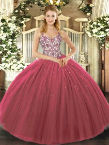Fitting Sleeveless Beading and Appliques Lace Up Quince Ball Gowns