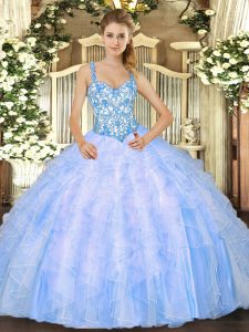 Lovely Straps Sleeveless Organza Quinceanera Dress Beading and Ruffles Lace Up