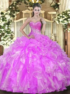 Flare Floor Length Ball Gowns Sleeveless Lilac Quinceanera Dresses Lace Up