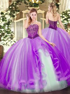 Suitable Floor Length Lavender Sweet 16 Dress Strapless Sleeveless Lace Up