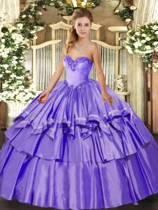 Best Lavender Lace Up Sweet 16 Dress Beading and Ruffled Layers Sleeveless Floor Length