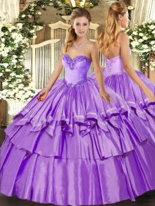 Adorable Lavender Sleeveless Floor Length Ruffled Layers Lace Up 15th Birthday Dress