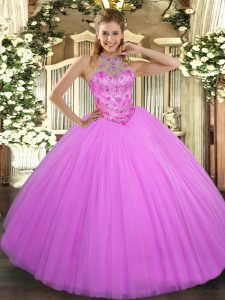 Ball Gowns Vestidos de Quinceanera Lilac Halter Top Tulle Sleeveless Floor Length Lace Up