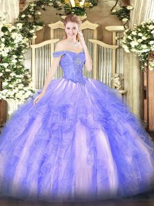 Amazing Sleeveless Lace Up Floor Length Beading and Ruffles Quinceanera Gown
