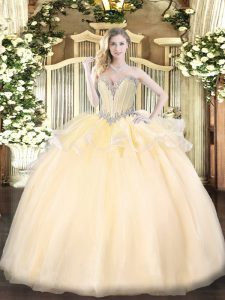 Flirting Champagne Sleeveless Organza Lace Up Quinceanera Dresses for Military Ball and Sweet 16 and Quinceanera