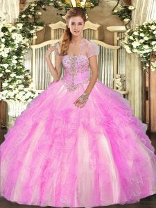  Lilac Sleeveless Appliques and Ruffles Floor Length Quinceanera Gown