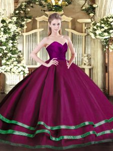 Exceptional Tulle Sweetheart Sleeveless Zipper Ruffled Layers Quinceanera Dress in Fuchsia