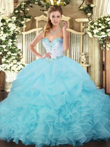  Sweetheart Sleeveless Organza Quinceanera Gowns Beading and Ruffles and Pick Ups Lace Up