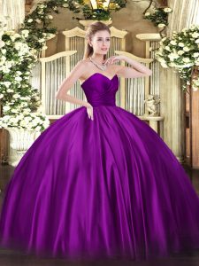 Ideal Purple Ball Gowns Organza Sweetheart Sleeveless Ruching Floor Length Zipper Vestidos de Quinceanera