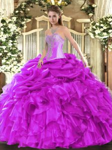 Eye-catching Sleeveless Beading and Ruffles and Pick Ups Lace Up Quinceanera Dresses