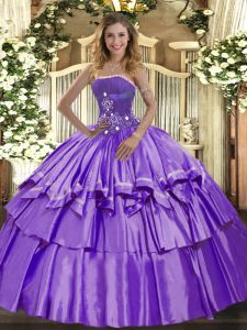 Admirable Strapless Sleeveless Organza and Taffeta 15th Birthday Dress Beading and Ruffled Layers Lace Up